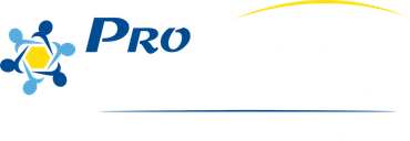 A blue and yellow logo with the word pro on it