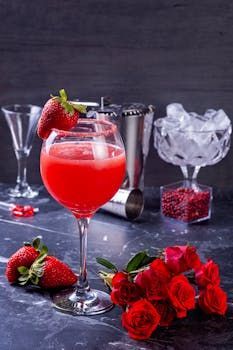Verres à cocktail élégants avec glaçons en forme de cœur et pétales de rose pour la Saint-Valentin