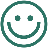 Grønt smiley-ikon med cirkulær omrids og to prikkede øjne