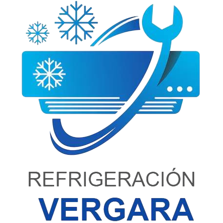 Logo de Refrigeración Vergara con aire acondicionado azul, copo de nieve y llave inglesa