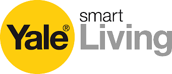 The yale smart living logo is yellow and black.