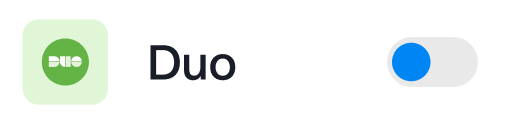 Duo app icon and label with an active toggle switch, colored blue.
