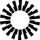 Black and white circular design with a white center and black, angled rays radiating outward.