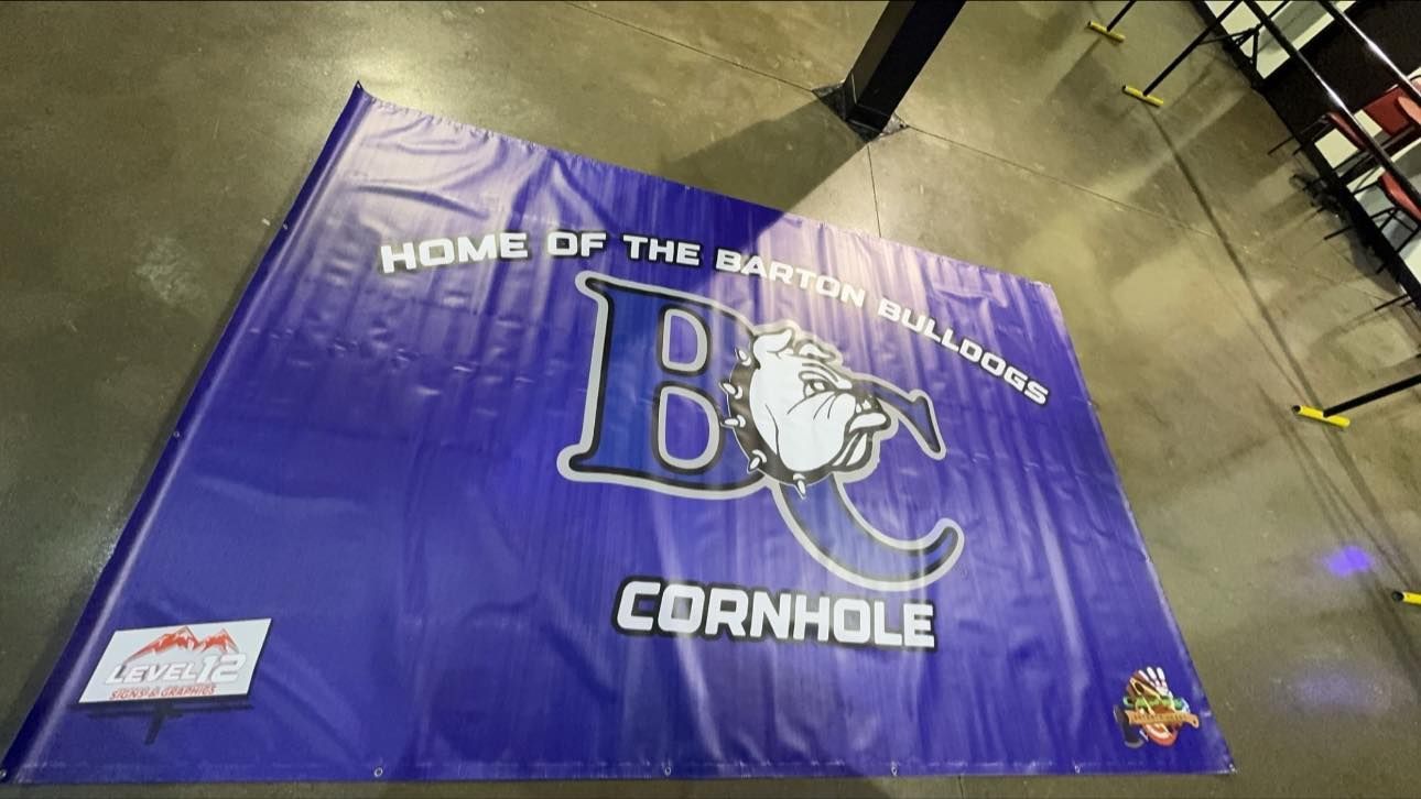 Blue banner with 