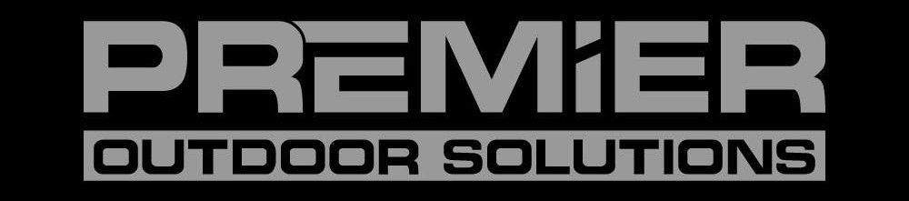 A grey logo on a black background reading "PREMIER" above the words "OUTDOOR SOLUTIONS" in a box.
