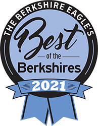 The berkshire eagles best of the berkshires 2021 badge with a blue ribbon.