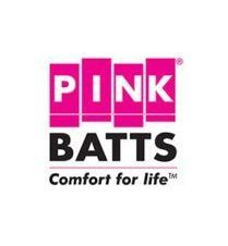 Pink Batts logo: pink and white text on a dark background, "Comfort for life™".