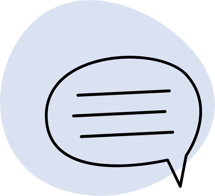 Black speech bubble with three lines on a pale blue background
