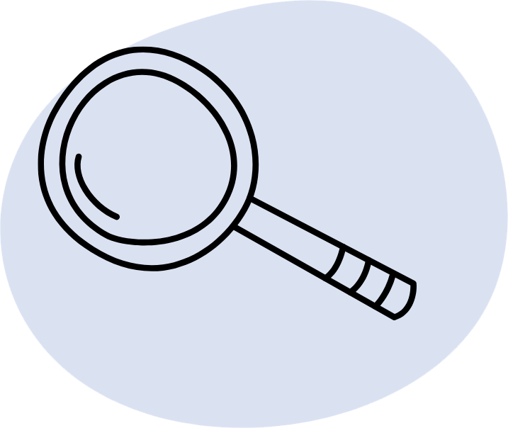 Magnifying glass icon on a light blue background