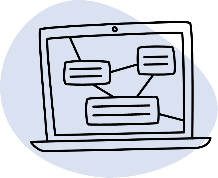 Laptop screen showing connected chat bubbles, representing online communication or teamwork