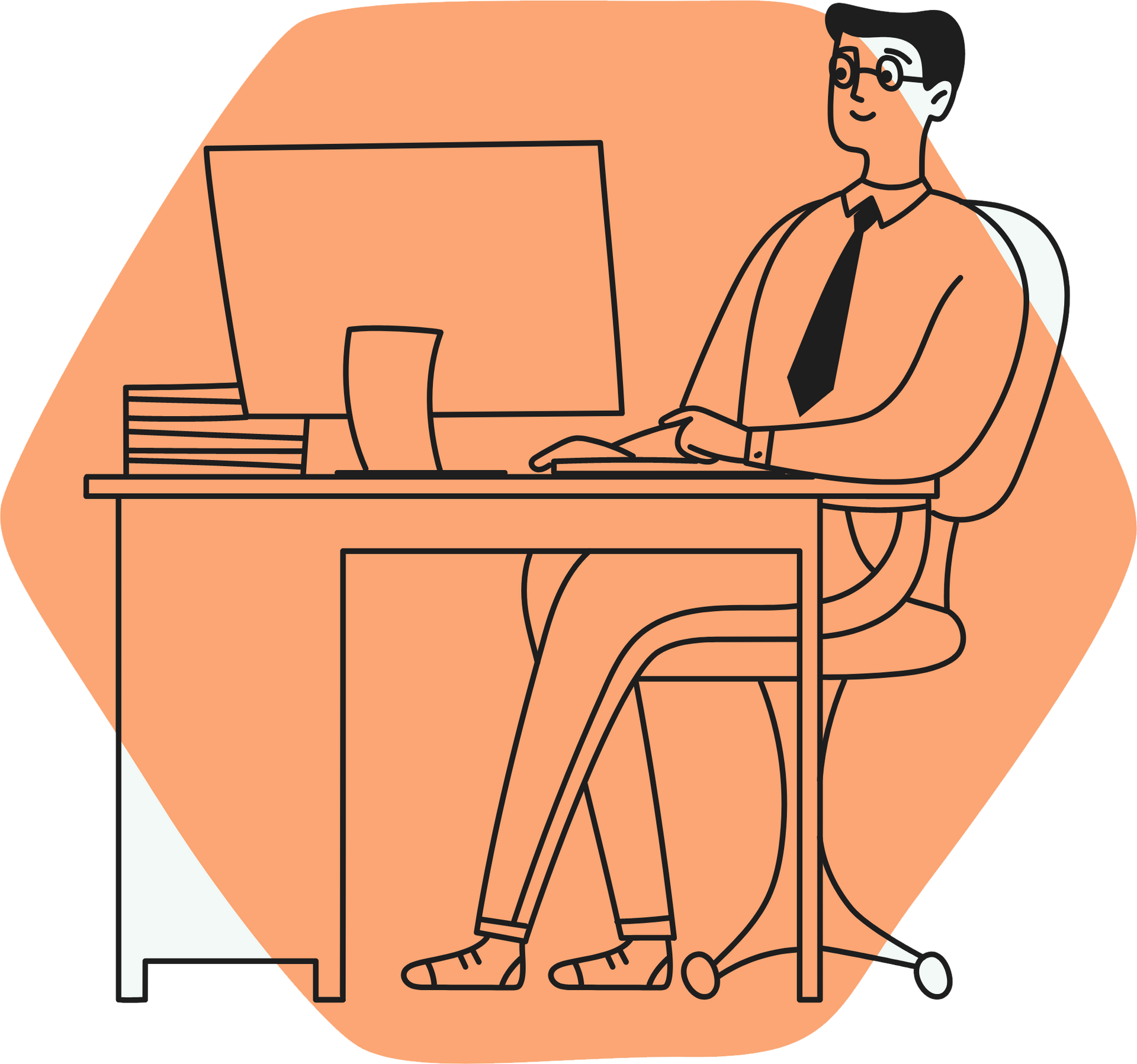 Illustration of man sitting at desk
