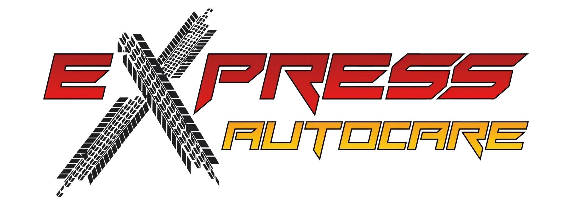 Express Autocare logo with red and yellow text and a stylized black-and-white X on white background