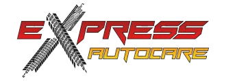 Express Autocare logo with red and yellow text and a stylized black-and-white X on white background