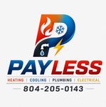 Logo for "Payless Heating and Cooling": Shield with fire and snowflake icons, blue and orange colors.