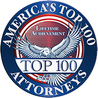 America’s Top 100 Attorneys logo with blue circular seal, wings, and “Lifetime Achievement” text