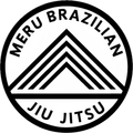 Meru Brazilian Jiu Jitsu logo with black text and striped triangle inside a circle