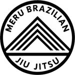Meru Brazilian Jiu Jitsu logo with black text and striped triangle inside a circle
