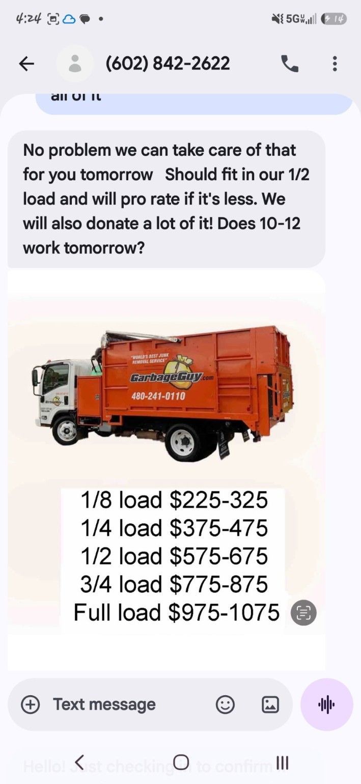 Garbage Guy Junk Removal $575 to $675 half-load price screenshot