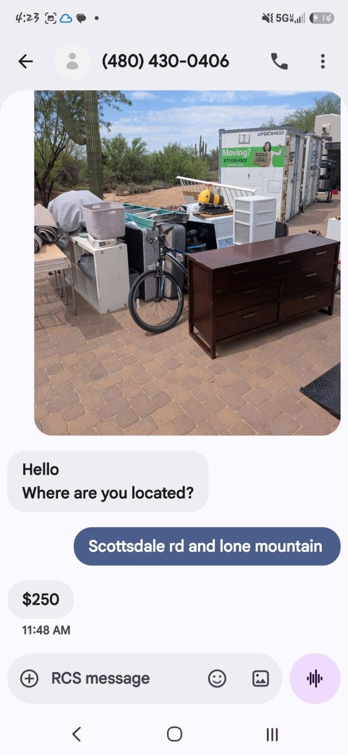 Cave Creek Junk and Waste Services $250 junk removal quote screenshot