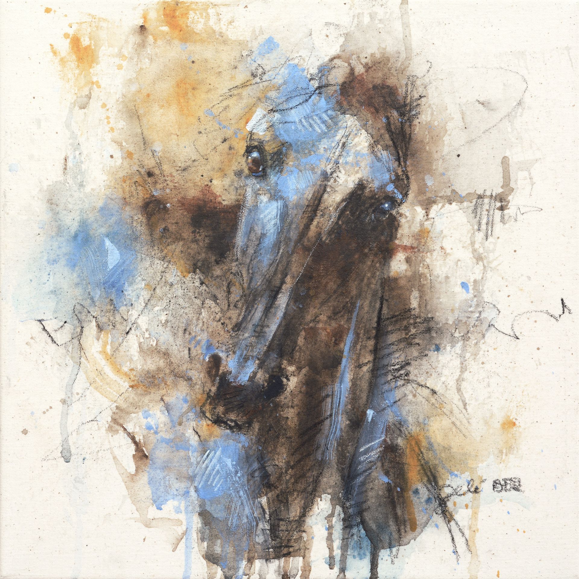 a close up of a painting of a horse 's head