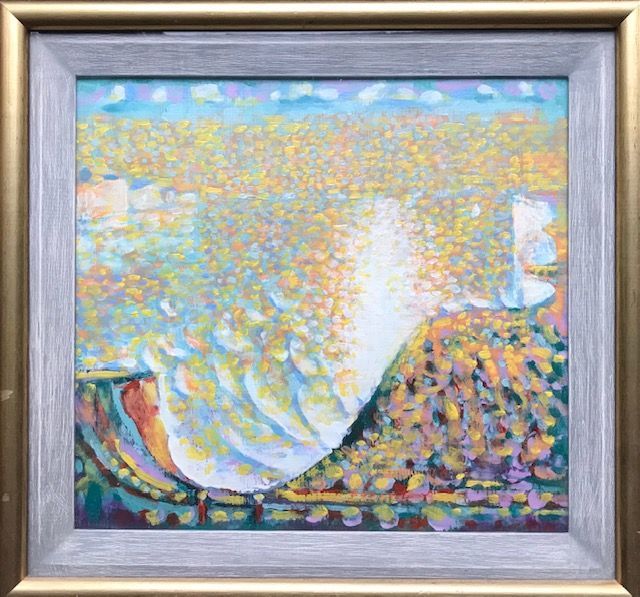 a painting of a cliff in a gold frame