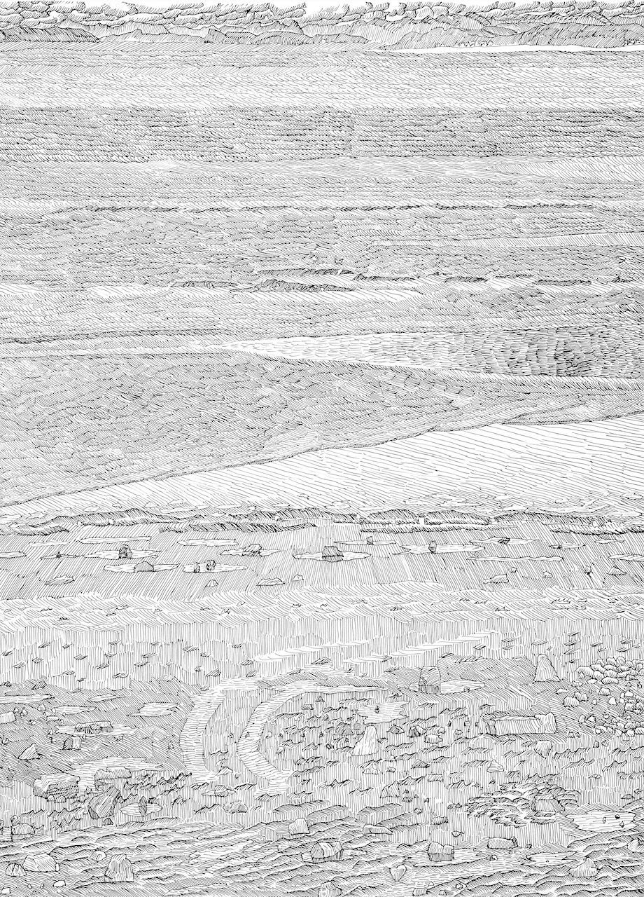A black and white drawing of a gray marble texture.