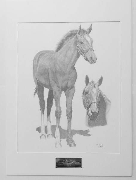 a black and white drawing of two horses standing next to each other