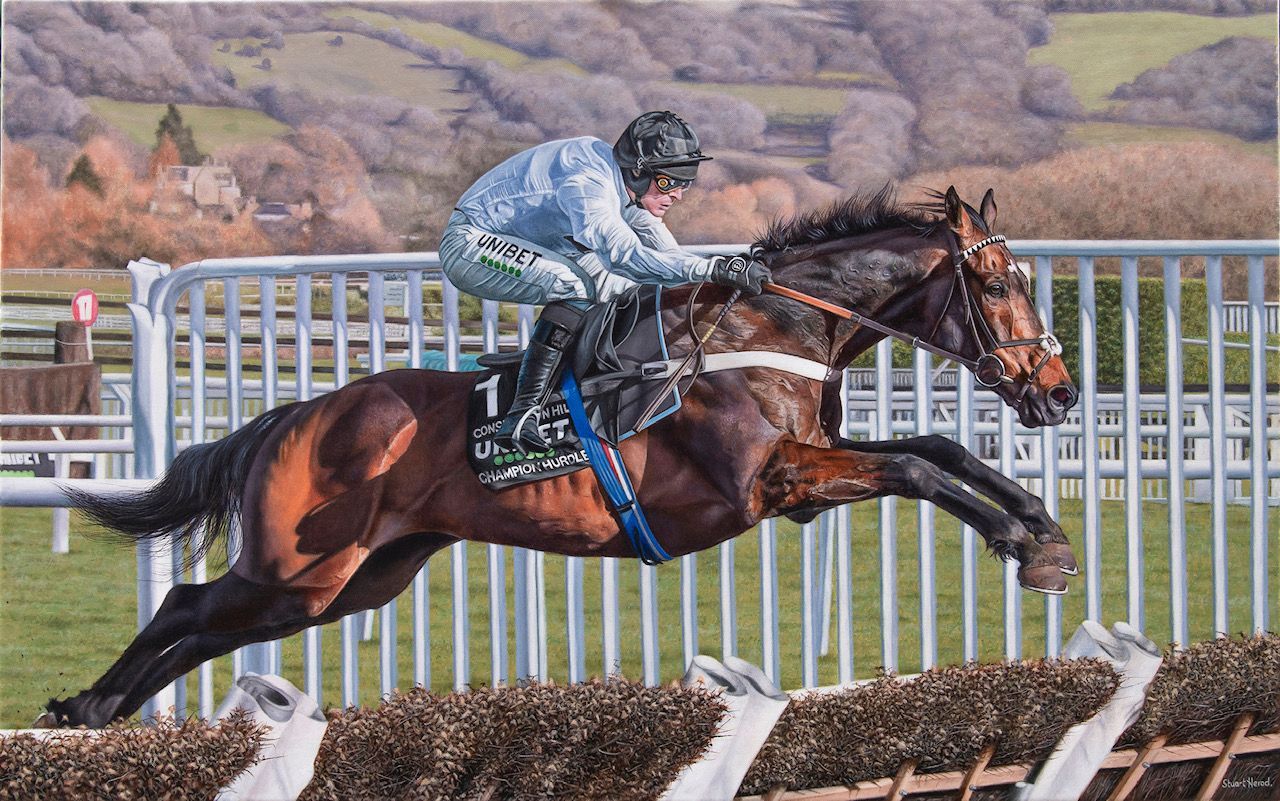 a jockey is riding a horse that is jumping over a fence