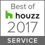 Best of Houzz 2017 Service award badge featuring the green house logo and black text on a white and gray background.