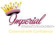Logo for Imperial Gymnastics Academy, featuring a crown and cursive text in maroon and gold. 