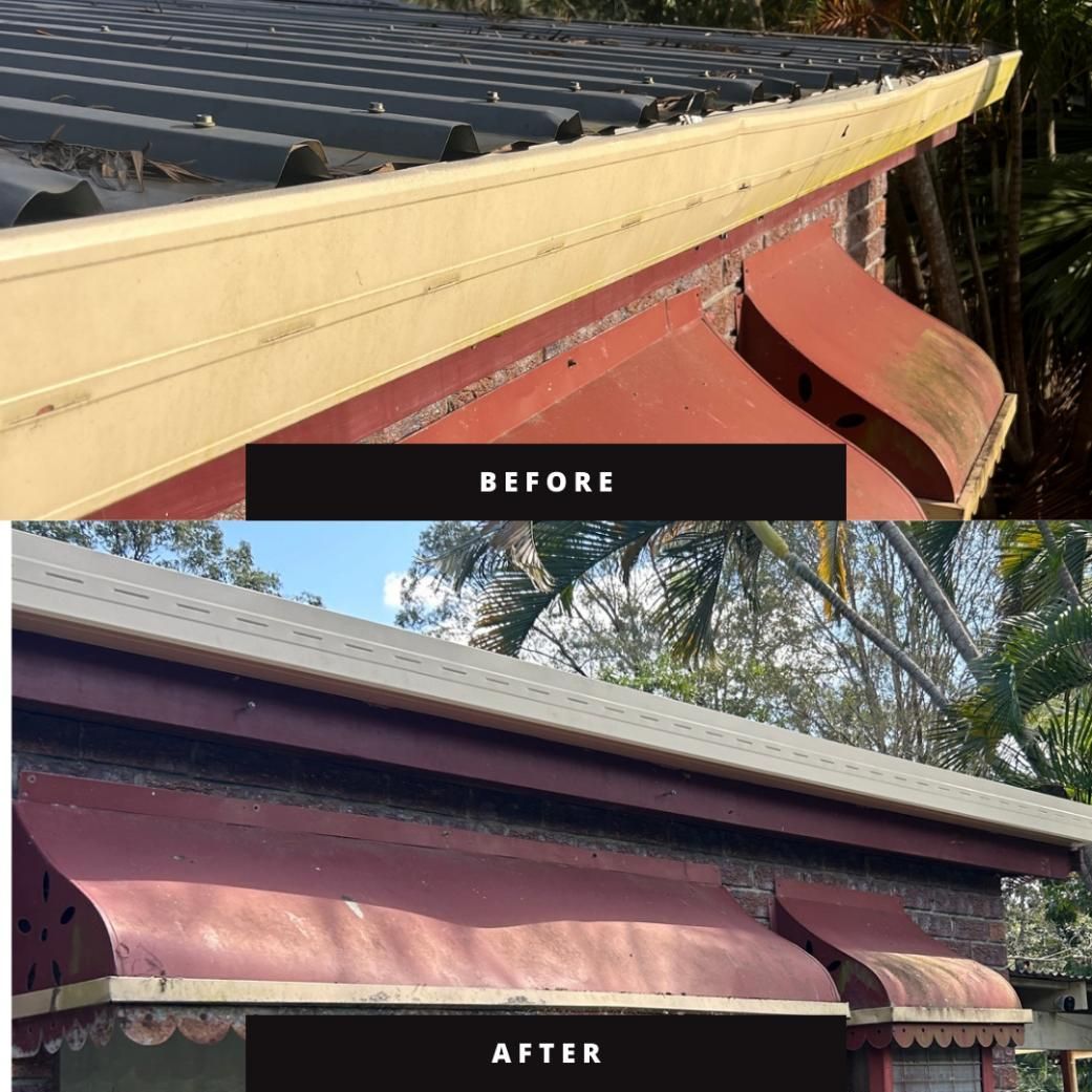 Before and After Picture of a Roof and Awning — Beards Roofing and Plumbing in Clontarf, QLD