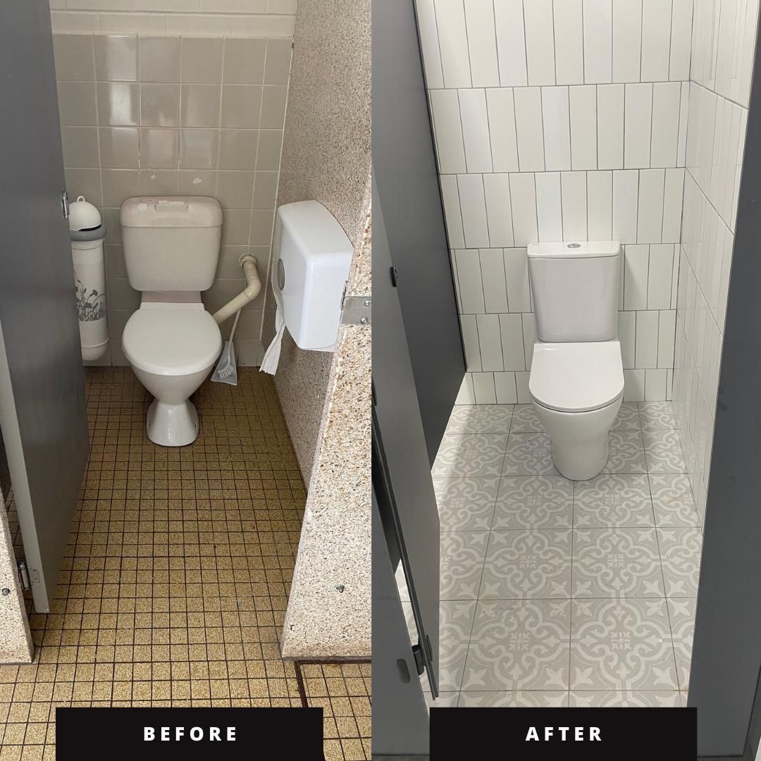 Before and After Picture of a Toilet in a Bathroom — Beards Roofing and Plumbing in Clontarf, QLD