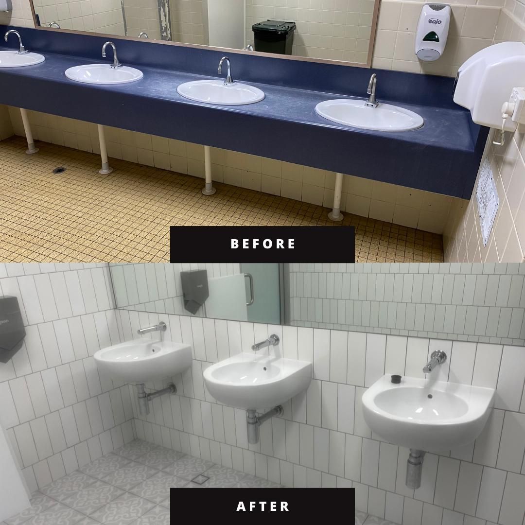Before and After Photo of a Bathroom Sink — Beards Roofing and Plumbing in Clontarf, QLD