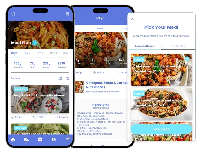Three food app screens showing colorful Indian meal photos, recipes, and a “How You Mood” browsing page