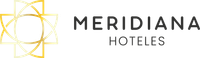 Logotipo da Meridiana Hoteles com forma geométrica e texto em dourado.