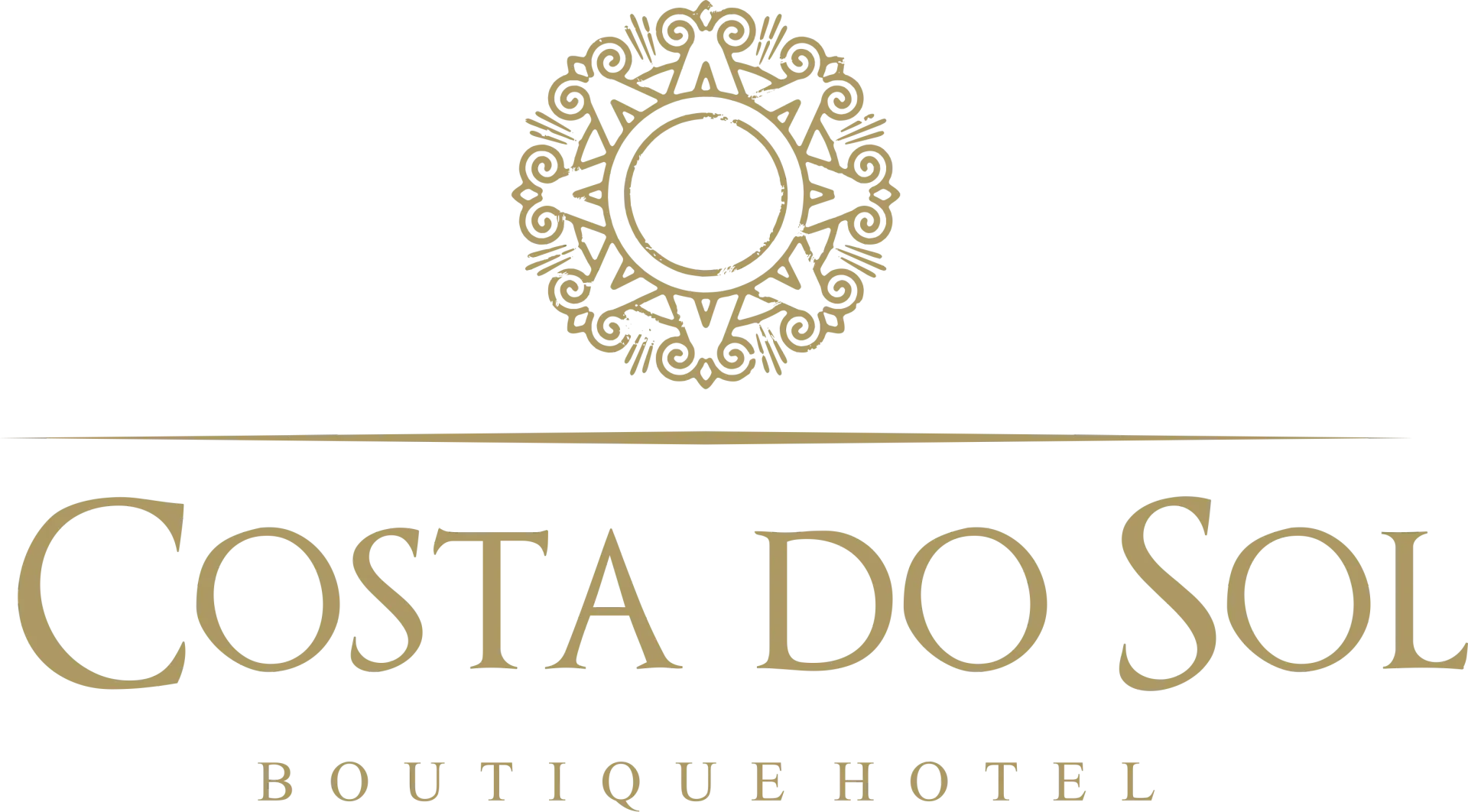 Logotipo do Costa Do Sol Boutique Hotel com desenho de raio de sol acima do texto.