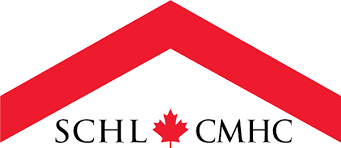 Une flèche rouge avec les mots schl cmhc et une feuille d'érable dessus