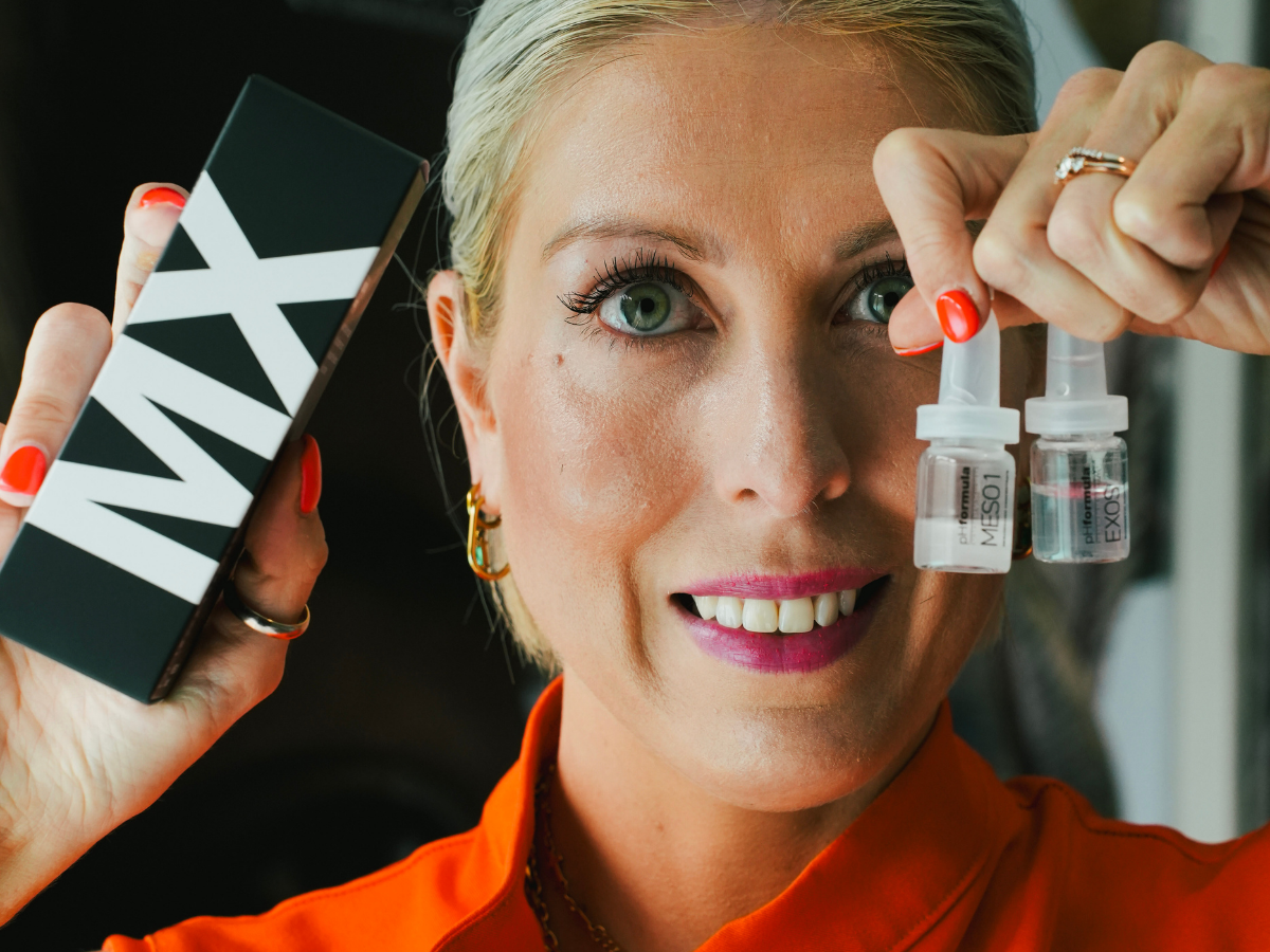 Mandy holding phformula MESO X Boost and liquid microneedling