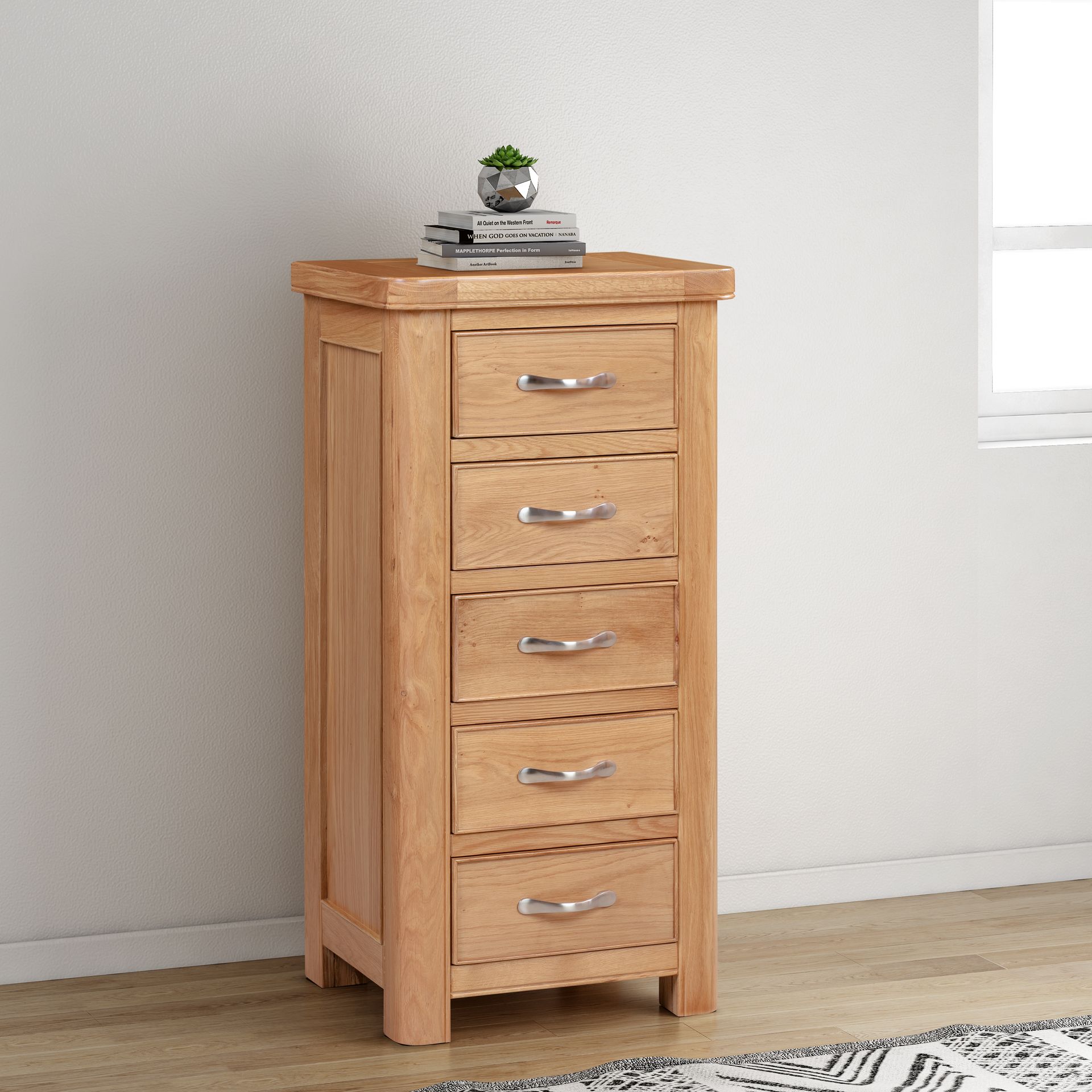 Chatsworth Oak 5 Drawer Tallboy
