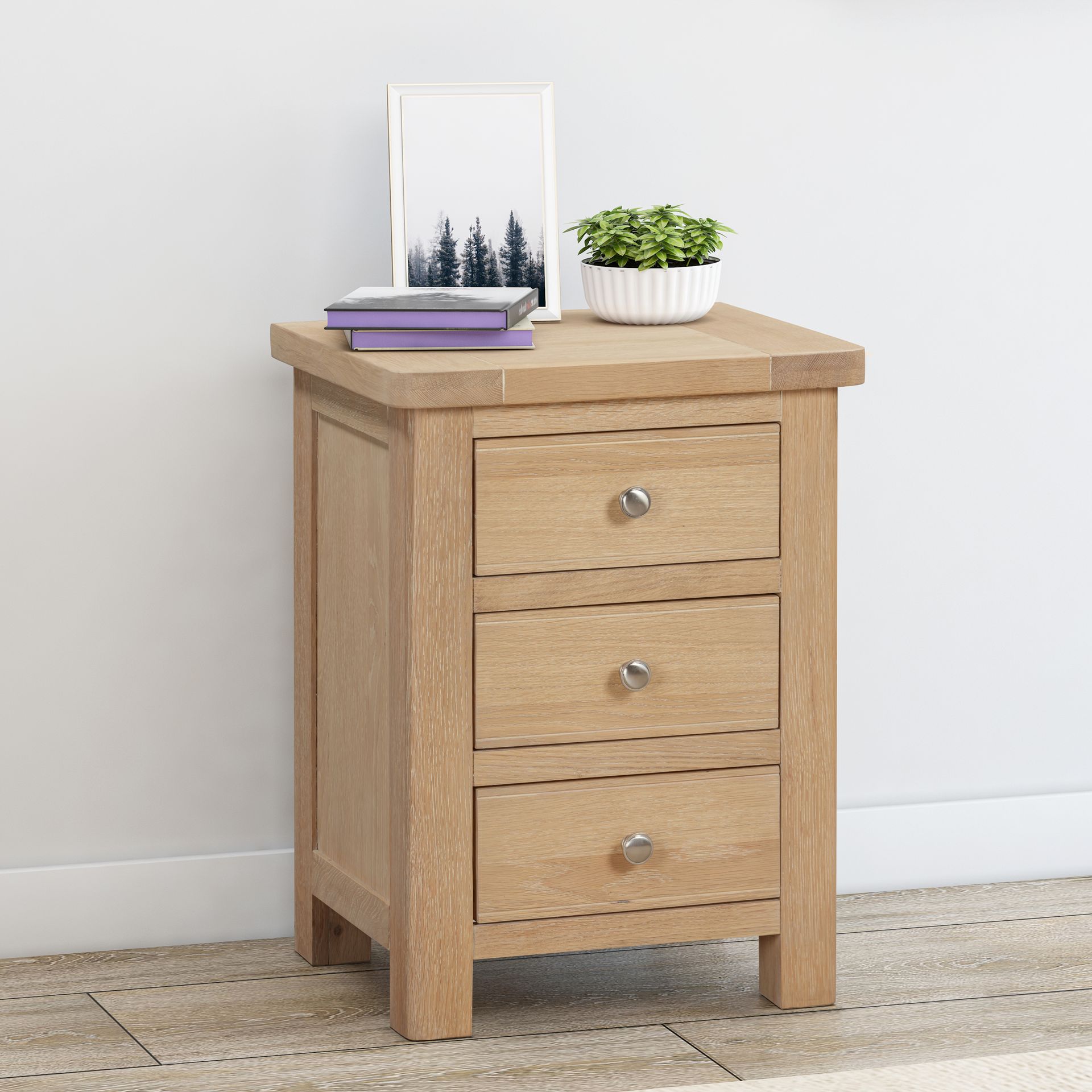 Foxington Oak 3 Drawer Bedside Cabinet