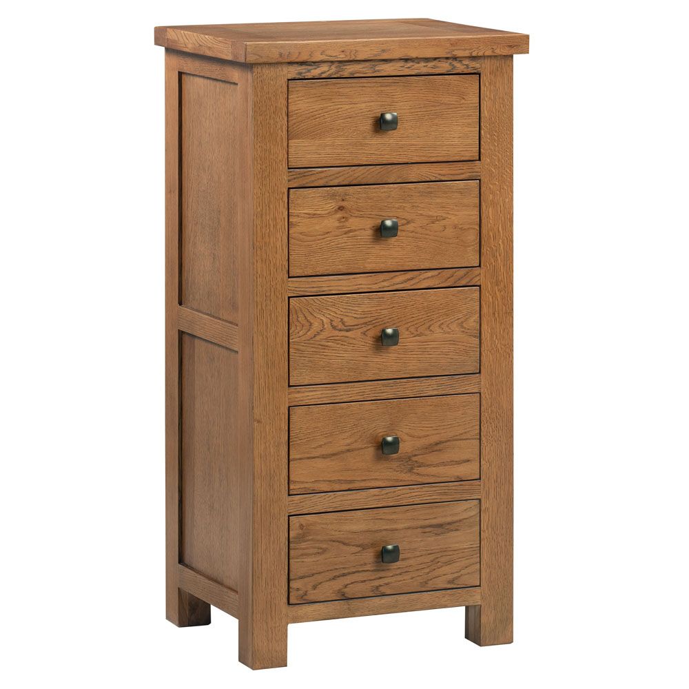 Dorchester Rustic Oak 5 Drawer Tallboy