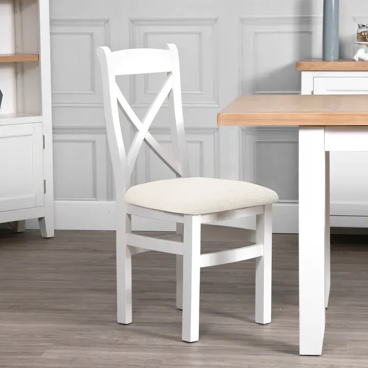 Evesham White Cross Back Chair Fabric Seat