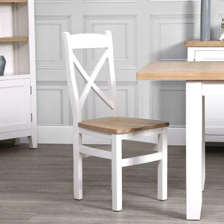 Evesham White Cross Back Chair Wooden Seat