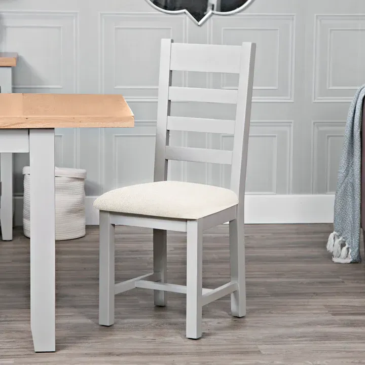 Evesham Grey Ladder Back Chair Fabric Seat