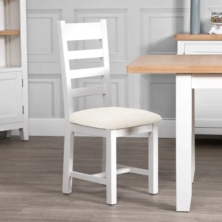 Evesham White Ladder Back Chair Fabric Seat