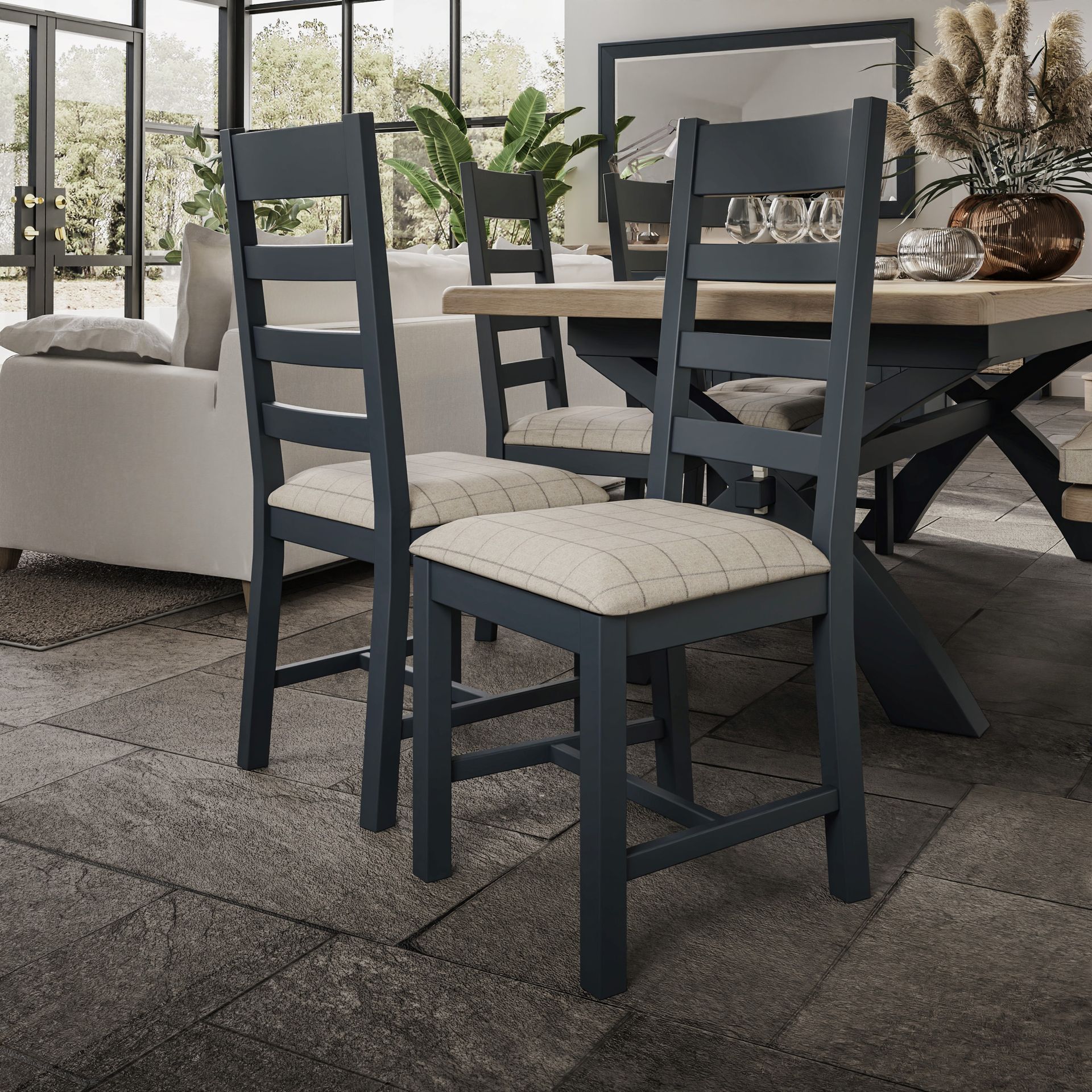 Forest Oak Blue Slatted Dining Chair Beige