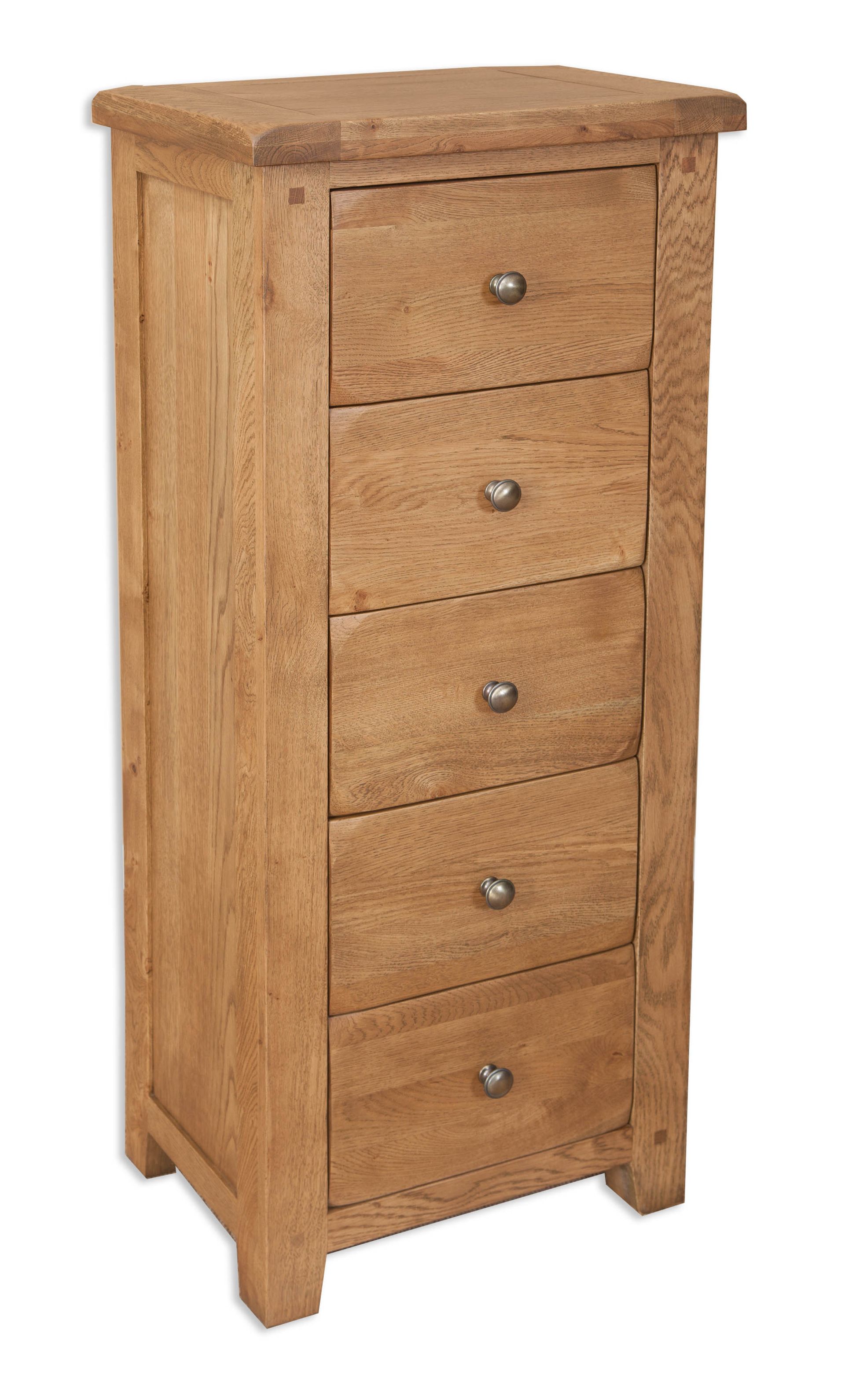 Country Oak 5 Drawer Tallboy