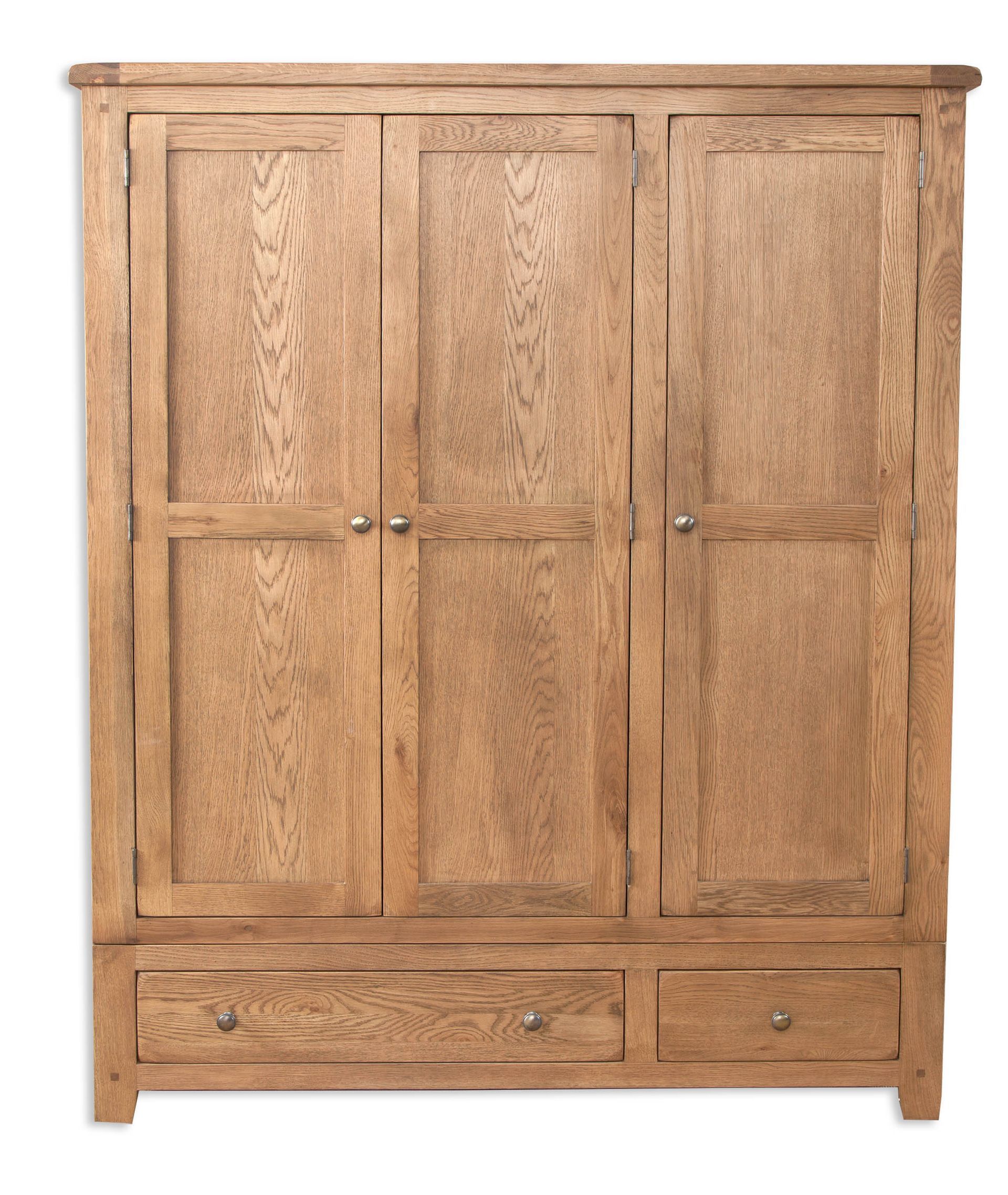 Country Oak 3 Door 2 Drawer Triple Wardrobe