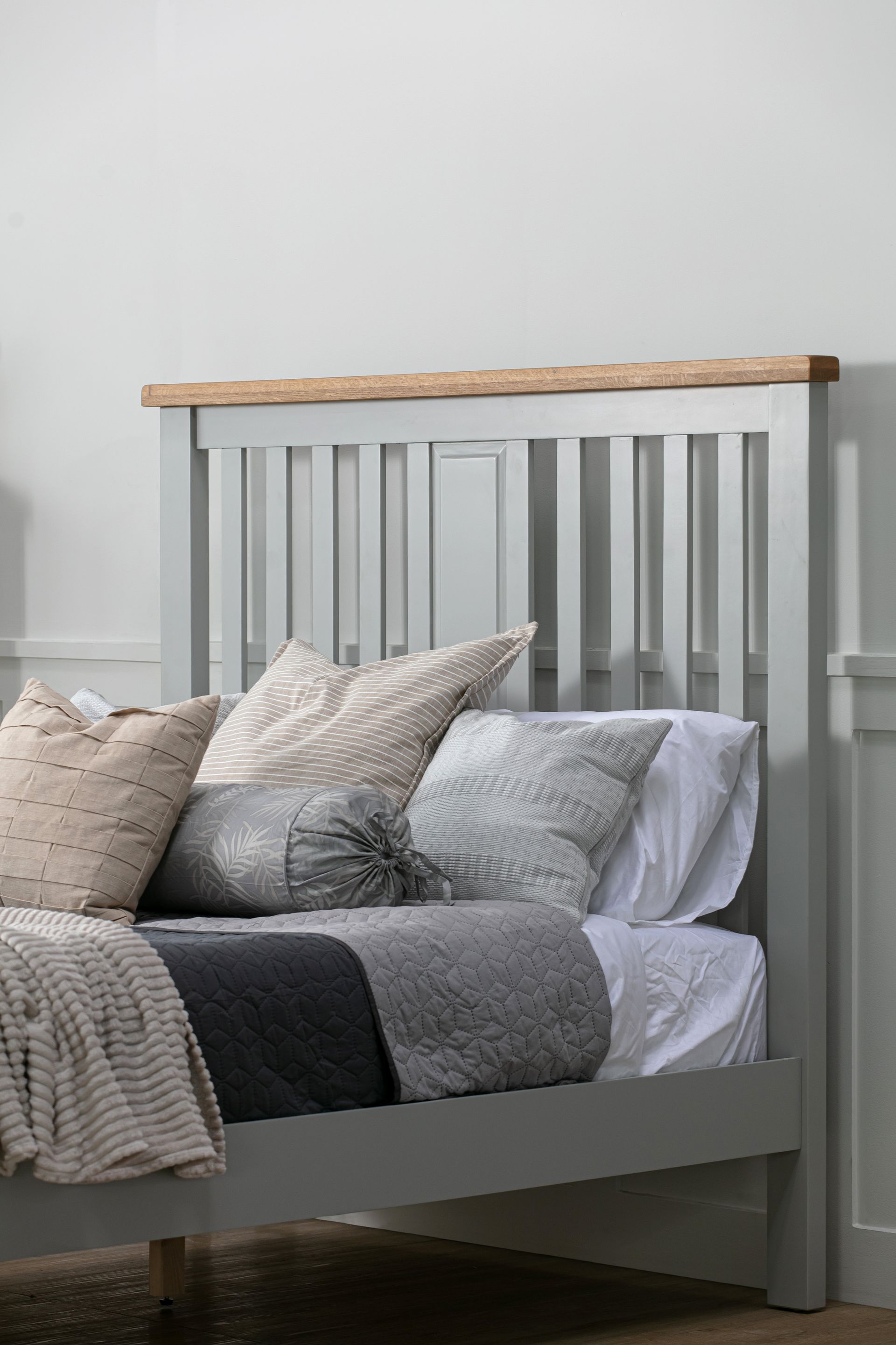 French Grey and Oak Bed