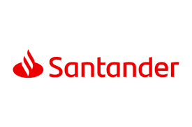 A red santander logo on a white background